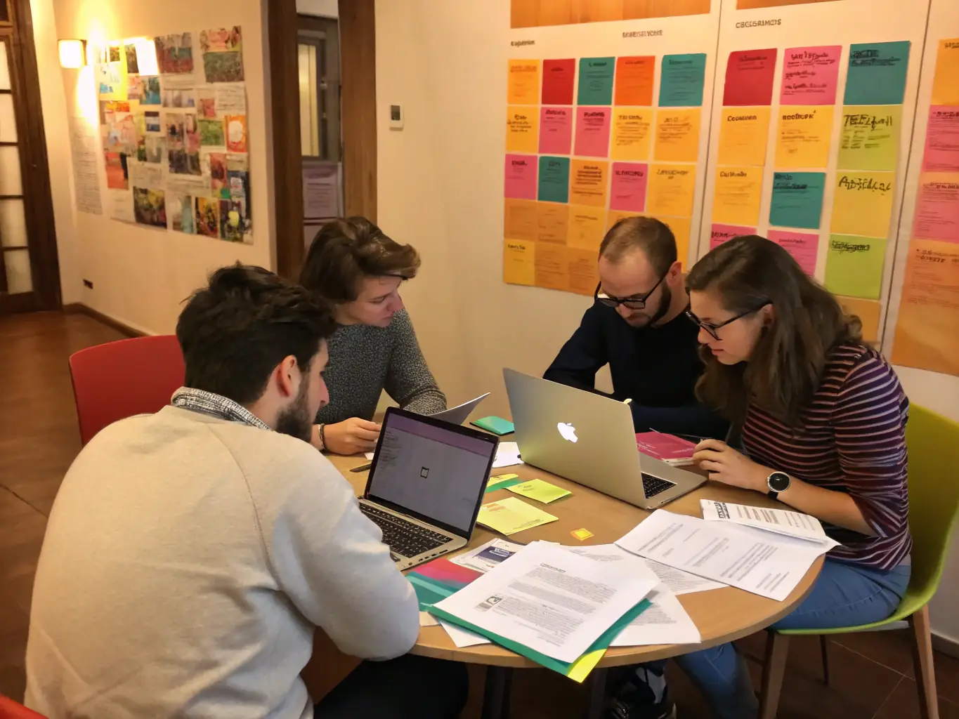 A structured photo illustrating SPEED ROCK MACHINE members planning and strategizing the band's activities, emphasizing their organizational skills and commitment.